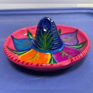 Vintage 80s Handmade Mexican Pottery Ashtray Acapulco Sombrero Souvenir Folk Art
